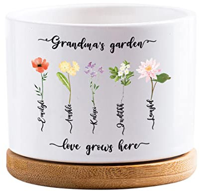 Pots de fleurs de jardin personnalisés pour grand-mères, plantes succulentes, pot de fleurs personnalisé pour mois de naissance avec noms de petits-enfants, mini décoration de bureau, cadeau pour