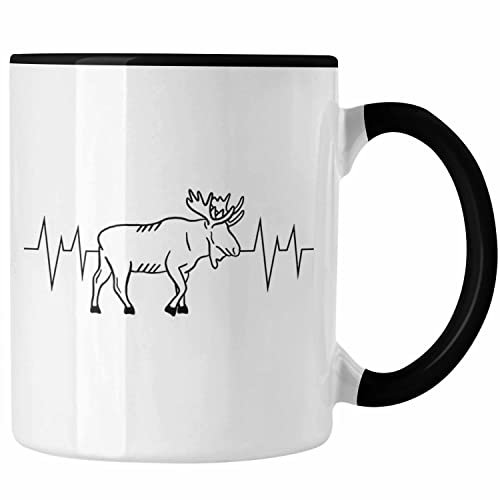 Trendation - Elch Herzschlag Tasse Geschenk für Elchliebhaber (Schwarz)