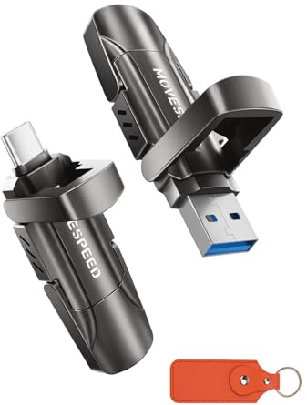 MOVE SPEED Clé USB 3.2 Gen2 + double interface type C avec étui en cuir pour iPhone 15, 16, 17, séries 15, 16, 17, MacBook, Android, audio, etc. 128 Go
