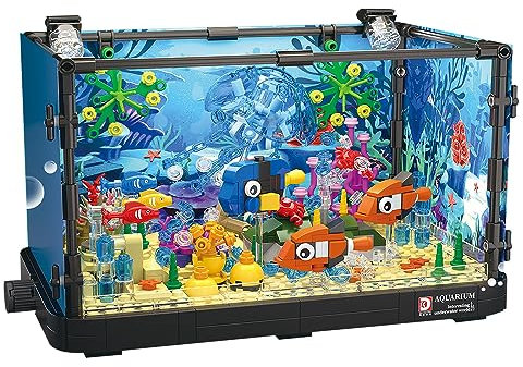 Doyomtoy Juego de Bloques de Acuario, expositores de Animales Marinos, Decoraciones para acuarios, Regalos de cumpleaños para niños y Adultos, coleccionables