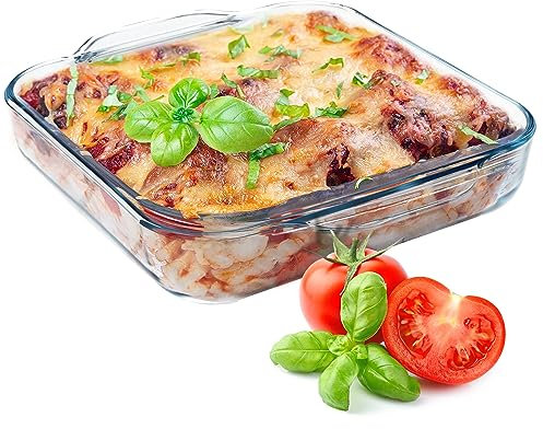 KADAX Moule à cake en verre transparent, moule à gâteau royal, robuste, avec fond épais, convient pour cuisinières électriques et à gaz, moule à pizza (carré 30 x 25 cm)