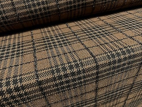 Jacquard-Stoff, metallischer Wollstoff, Meterware, Lurex-Karo-Design, Braun und Schwarz