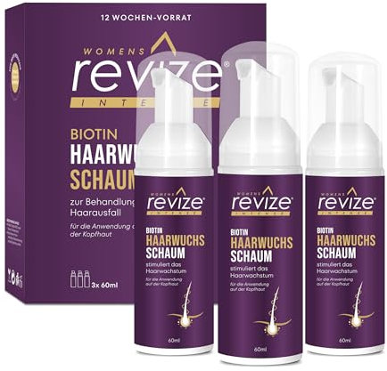 REVIZE Frauen Schaum: Stimuliert das Haarwachstum, für dichteres und volleres Haar, 3-Monatspackung mit Biotin, 3 X 60ml