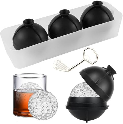 NICITY Golfball-Eisform-Set, lustiges Golf-Geschenk für Männer, Golfer, 6,1 cm, große Kugel, runde Eiswürfelformen für Whiskey, Bourbon, Cocktails (Golf-Flaschenöffner + Tablett)