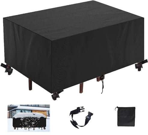 KSITH- Fly Abdeckung Gartenmöbel,Wasserdicht Schwerlast 420D Oxford Gewebe Schutzhülle,Rechteckig UV-Beständiges Schutzhülle für Gartentisch Sitzgruppe-Black|| 260x135x82cm/102x53x32in