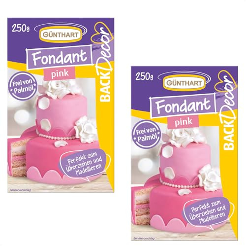 Günthart BackDecor 2 x 250 gr pink Fondant, 100% Vegan, Palmölfrei, Reißfest zum überziehen von Torten und Kuchen, zum Modellieren geeignet, 1er Pack (1 x 500 gr)