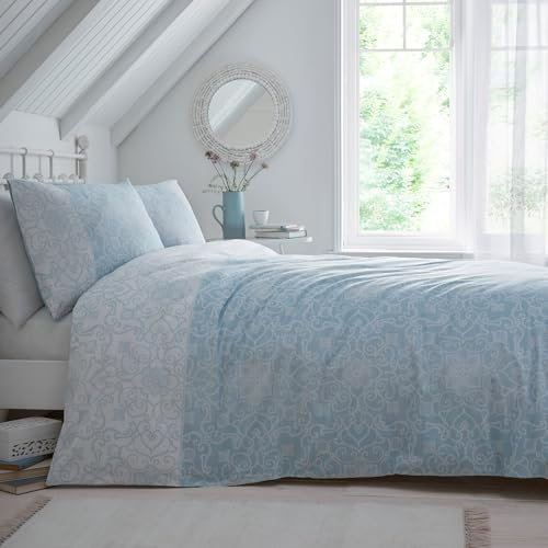 Dreams & Drapes - Light Blue Paisley Duvet Cover - King Bedding Size (230 x 220cm) - Reversible Design - Inspired Persian Duvet Cover in Sky Blue - Light Blue Bedding with Bohemian Floral Print