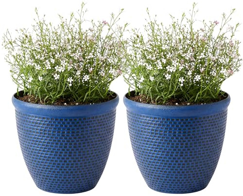 SG Traders 2 x Large Plastic Round Cromarty Plant Pot Flower Pot Planter Garden Decoration 36cm Plant Pot Outdoor Flower Pots Outside Garden Planters Outdoor With Drainage Holes