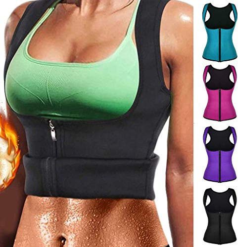Cihdmfb Figurformender Damen Sport Fitness Unterbrust Taillenmieder Bauch-Weg Sauna Sport Training Taillenformer Weste Fitness Shapewear Kompression Top Körperformer für Workout Shirt(A Schwarz,3XL)