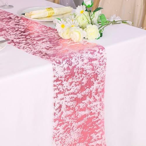 Snowkingdom 49 Ft Pink Easter Spring Table Runner, Light Pink Sequin Glitter Roll Table Runner, Sparkle Foil Metallic Thin Mesh Pink Decorations for Sweetheart Party Wedding Birthday Bridal Show