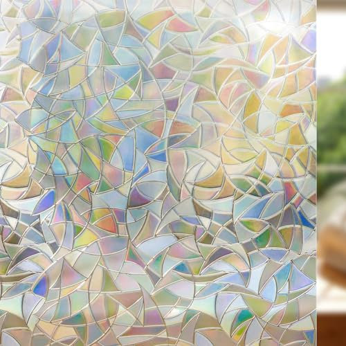 Pellicola per Vetri Finestre, Pellicola Privacy Finestre Colorata, Pellicola Adesiva Per Vetri Arcobaleno 3d Opaca Dall'Esterno, Protezione Solare Anti-Uv Per Ufficio, Soggiorno