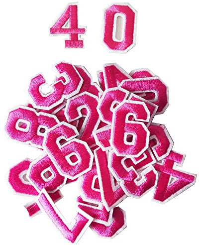 AXEN 40PCS Iron on Numbers Patches, Embroidered Number Patches from 0 to 9, Applique for Clothes, Dress, Hat, Jeans, DIY Accessories, Pink