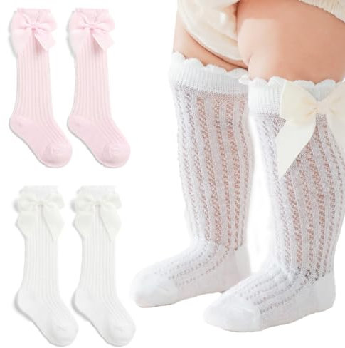 XBFOCNH 2 pares de calcetines altos para niñas,Calcetines altos para niñas,Suaves y agradables a la piel,Adecuados para niños y bebés