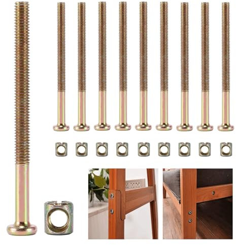 EASONGEE 10 Packs M6 Furniture Bolt and Nut Set, Carbon Steel Hex Socket Cap Screw Bolt Nuts Kit, M6 Nuts and Bolts Kit, Barrel Bolts and Nuts Set for Furniture Crib Bunk Bed Cot Chairs, M6x80mm