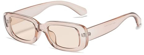 WDZAYXC Vintage rechteckige Sonnenbrille für Damen und Herren, modische Retro-Brille mit quadratischem Rahmen, Brille mit UV400-Schutz(Champagne)