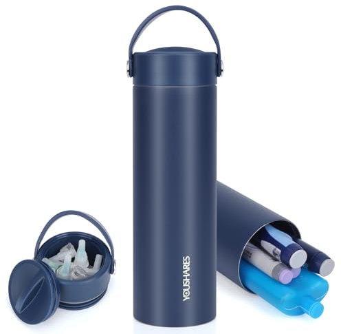 YOUSHARES 1-5 Plumas Nevera Medicamentos Portatil - 48H Nevera Insulina Viaje con Bolsa de Hielo Aprobada por la TSA, Estuche Plumas Insulina Isotermica para Viajes Largos y Diarios (Azul Marino)
