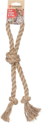 Flamingo Hundespielzeug Hanf Kush Zugseil mit 3 Knoten braun - 35x8x5cm - Mit Griff - Beugt Zahnbelag vor - Massiert das Zahnfleisch - 100% natürlich