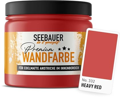 SEEBAUER diy Wandfarbe Rot 300ML für Innen (No. 332 Heavy Red) Edelmatte rote Innenfarbe - Rottöne sehr hohe Deckkraft - Matt, Abwaschbar und Tropffrei