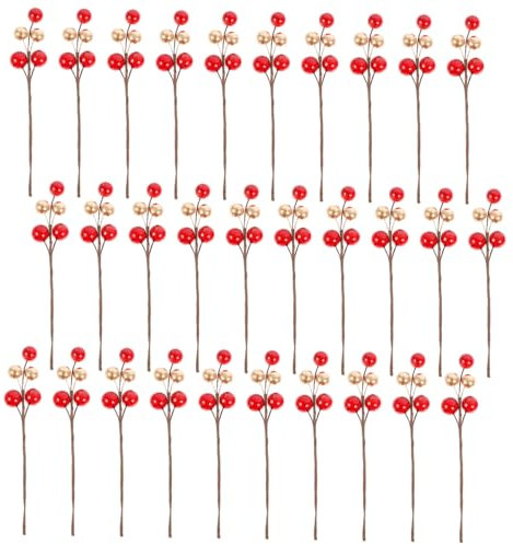 Alipis 60 STK Goldrote Beeren Weihnachtliche Beerenzweige Weihnachtsblumen Pflücken Weihnachtskranz Dekoration Rote Goldene Beere Weihnachtsbeerenzweig Simulation Beerenzweig Schaum