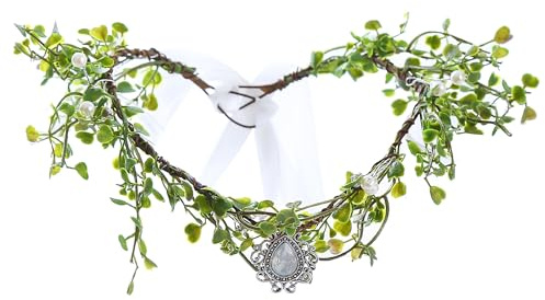 Brikuinr Flower Crown Bridal Floral Headband Hair Wreath Halo Headpiece | with Rhinestone for Halloween Renaissance Wedding Party Prom Cosplay Costume Masquerade, Bridal Shower, Photo Props, Beach