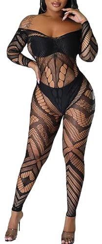 XIUSEMY Body sexy de malla para mujer, ropa de dormir de una pieza, Negro Dzj, Talla única