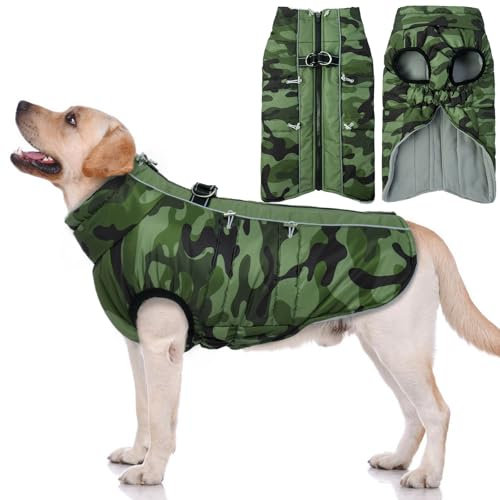 Hjyokuso Hundemantel Wasserdicht, Hundejacke Winter, Hundemantel Mit Geschirr Für Kleine Mittelgroße Grosse Hunde, Winddichte Wintermantel Hund Mit Reflektorstreifen Und ReißVerschluss - XL