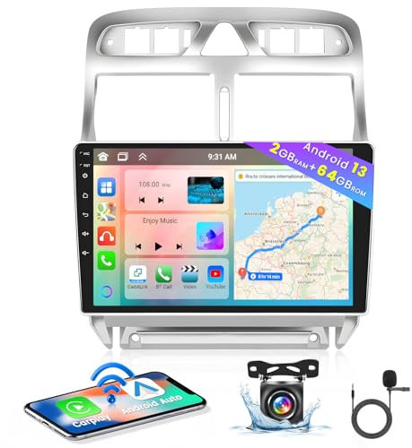 Hikity 8 Core 2GB+64GB Android 15 Radio Coche para Peugeot 307 SW CC (2002-2013) Radio CarPlay Android Auto Inalámbrico Bluetooth con 9 Pantalla Táctil WiFi GPS SWC USB Type-C DSP Cámara Trasera