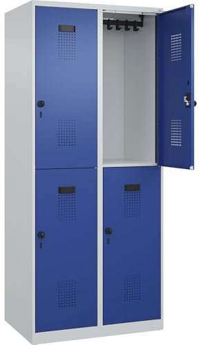 C + P Möbelsysteme C+P | Doppelstock-Spind Evolo Plus | 2 Abteile | lichtgrau/enzianblau | B 800 mm | mit Bodengleitern | Drehriegel