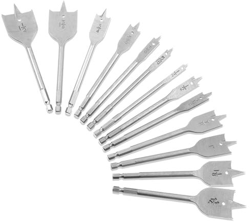 13-Piece Spade Drill Bit Sets, Alloy Steel Paddle Flat Bit with Shank, Flat Wood Hole Cutter Fit for Woodworking, Assorted Bits with Nylon Storage Pouch, 1/4 to 1-1/2