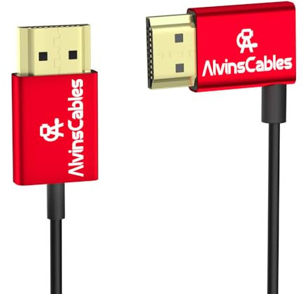 Alvin's Cables 8K HDMI-Kabel 2.1 48 Gbit/s High Speed Φ2,4 mm ultradünnes HDMI 8K@60Hz 4K@120Hz für Sony A7 A9, BMPCC, Canon C70, Panasonic, Atomos Ninja,SmallHD, linker Winkel 30 cm | 11,8 Zoll