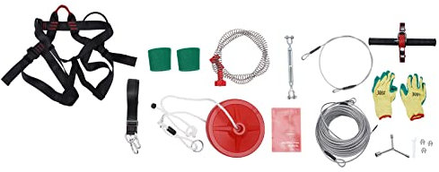 Zip Line Kits for Garden Zip Wire Rope Kit Backyard Outdoor Quick Setup Zipline Complete ZipLine Set Playground Entertainment with Stainless Steel Zipline, Spring Brake, Safety Belt, Seat