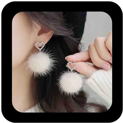Enautoabs Winter Pom Pom Ohrringe Weiß Flauschige Ohrstecker Pom Pom Ball Ohrringe Kunstpelz Ball Ohrringe Flauschige Pom Baumeln Ohrringe Schmuck Für Frauen (Dreieck Stil)
