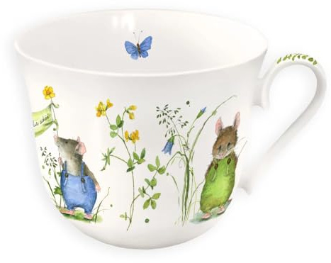 Grätz Kaffeetasse 400ml Teetasse, Henkeltasse, Blumen, Landhaus Porzellantasse Geschenkbox, Geschenkidee, Geburtstagsgeschenk, Lieblingstasse (Mäuseparty)