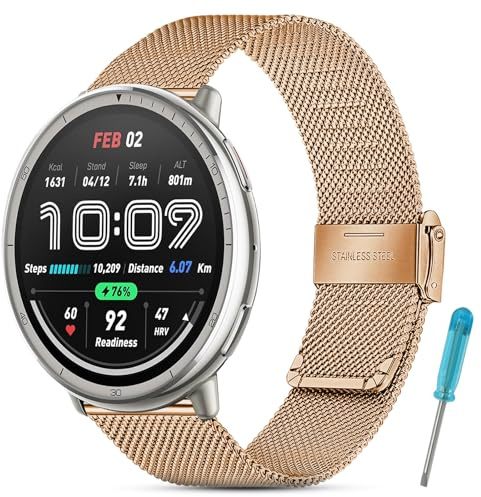 DHWGang Correa de Metal Compatible con Amazfit Active2 / Active / GTS4 / GTS3 / GTS2 / GTS, 20mm Pulseras de Repuesto de Acero Inoxidable, Seguro y Anti-Aflojamiento, Doble Cierre de Seguridad