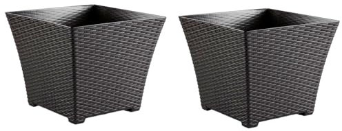 AC - Pack de 2 Macetas Rattan Cuadradas de plástico, Tiesto, macetero, Recipiente para Plantas, Flores, jardín, terraza, hogar, Fabricadas en España (Wengué - 30 cm)