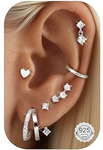 ORAZIO 6 Paar Ohrringe Silber 925 Damen Creolen & Piercing Ohrstecker Schmuck