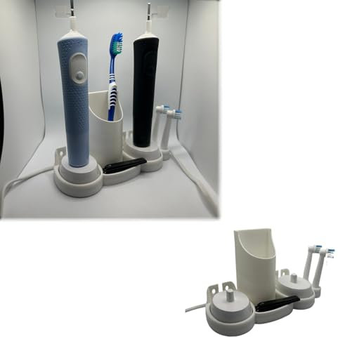Supporto da parete compatibile con spazzolino elettrico Oral-b doppio con spazio per caricatore, robusto organizer per scrivania OralB IO