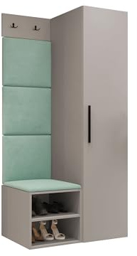 Mirjan24 Garderoben-Set Mapreni III, Schuhschrank + Kleiderhakenbrett + Kleiderschrank Gepolstertes Paneel/Wandpaneel Kleiderhaken Flurgarderobe Wandgarderobe (Cashmere, Manila 11)