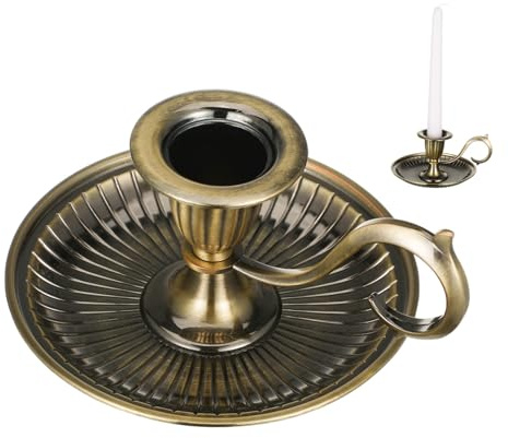 Retro Kerzenständer aus Zinklegierung mit Griff, Dekorativ | Stabkerzenhalter Silber, Flache Basis und Geschwungener Henkel, für Einzug und Party