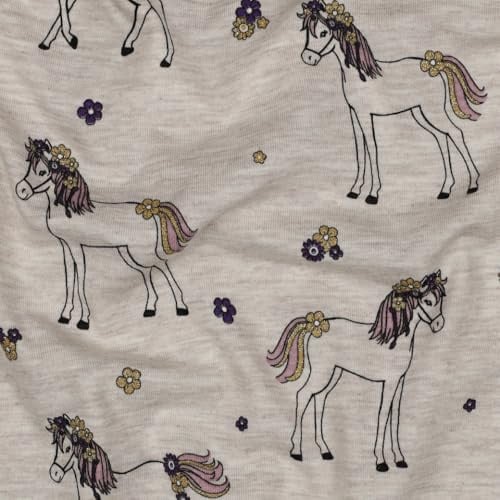 MAGAM-Stoffe Glitzer Pferde Jersey Baby Kinder Stoff OEKO-TEX Meterware 50cm (Sand)