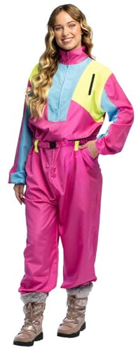 Boland - Costume combinaison ski rétro Snow Glow, femme, années 80, rose | Combinaison zippée fluorescente sous lumière noire, adulte, carnaval, soirée à thème et costume de groupe