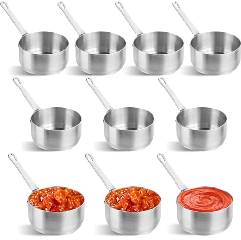 CAIYUANGUANGJIN Mini Sauce Pans with Handle Stainless Steel 100ml 10PCS | Rust-proof, dishwasher safe condiment sauce pots for ketchup, mustard, and dipping sauces, ideal for parties and picnics