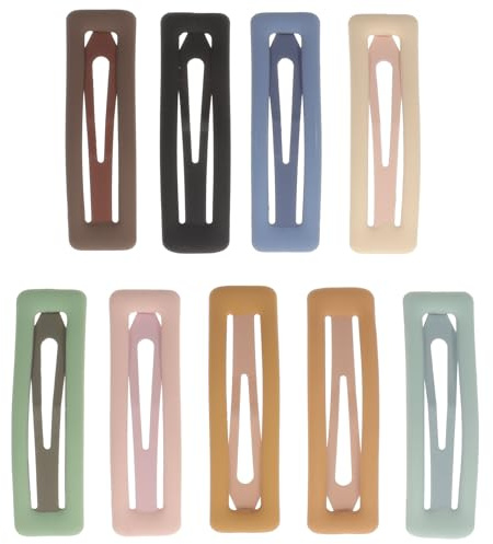 POPETPOP 9 Stück pack Einfache Metall Haarspangen mit Druckknopfverschluss Mattierte Haarklammern für Mädchen und Vielseitiger Haarschmuck in Blau Milchkaffee und Rosa für Haartypen