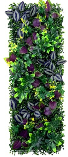 AGARES Artificial Green Wall Panel 25×75cm, Lifelike Faux Plant Wall Decor, Modular Fake Grass & Flower Wall for Background Wall, Feature Wall, Wedding and Store Display (F)