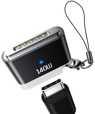 Adattatore da USB C a Magsafe 3 da 140 W con cordino, portatile e leggero con convertitore di luce LED, adattatore Magsafe a C adatto per MacBook Pro (M1-M5, 2021-2025) 14/16, MacBook Air (M2-M5