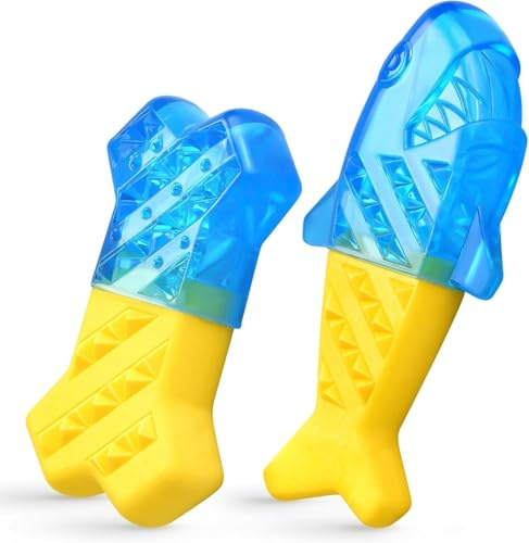 Pawaboo Kühlendes Kauspielzeug für Hunde – 2er-Set (zum Einfrieren) | Freezable Haustier Beißspielzeug für Welpen für den Sommer Kühlung, Hund Gefrierschrank Kauen EIS Spielzeug, Gelb/Blau