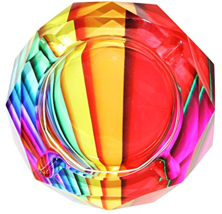 Winterworm 10CM Octagon Crystal Ashtray Business Ash Trays Non-Slip Mat Cigarette Ash Holder Gift for Dad Business Gift (Rainbow)