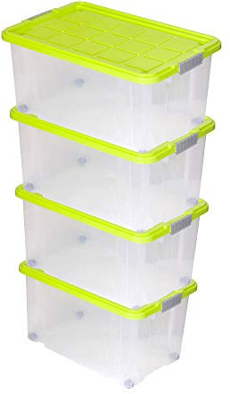 BigDean 4 Stück große Eurobox mit Deckel und Rollen Aufbewahrungsbox 60 X 40 X 32,5 cm