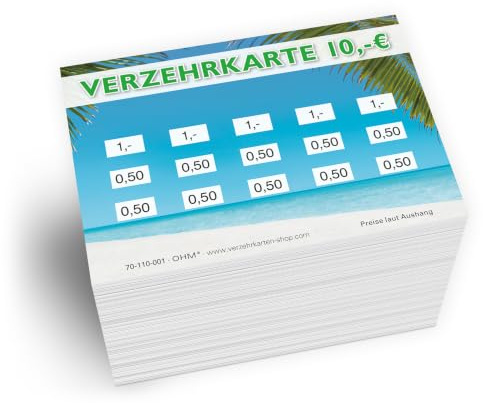 250 Verzehrkarten Beachparty Gesamtwert 10 Euro Einzelwerte 0,50/1,- | DIN A7, Alternative zu Wertmarken für Veranstaltungen, Vereine und Gastronomie, bargeldloses Bezahlen