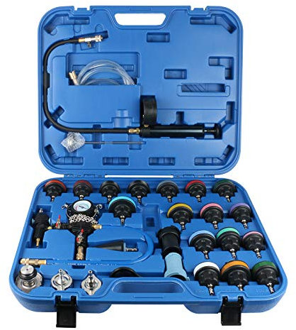 GOGOLO 28PCS Kühlsystem Tester Kit Abdrückgerät Auto KFZ mit Adapter, Universal Kühler Drucktester Druckprüfung Werkzeug Nachfüllung Set mit Tragetasche